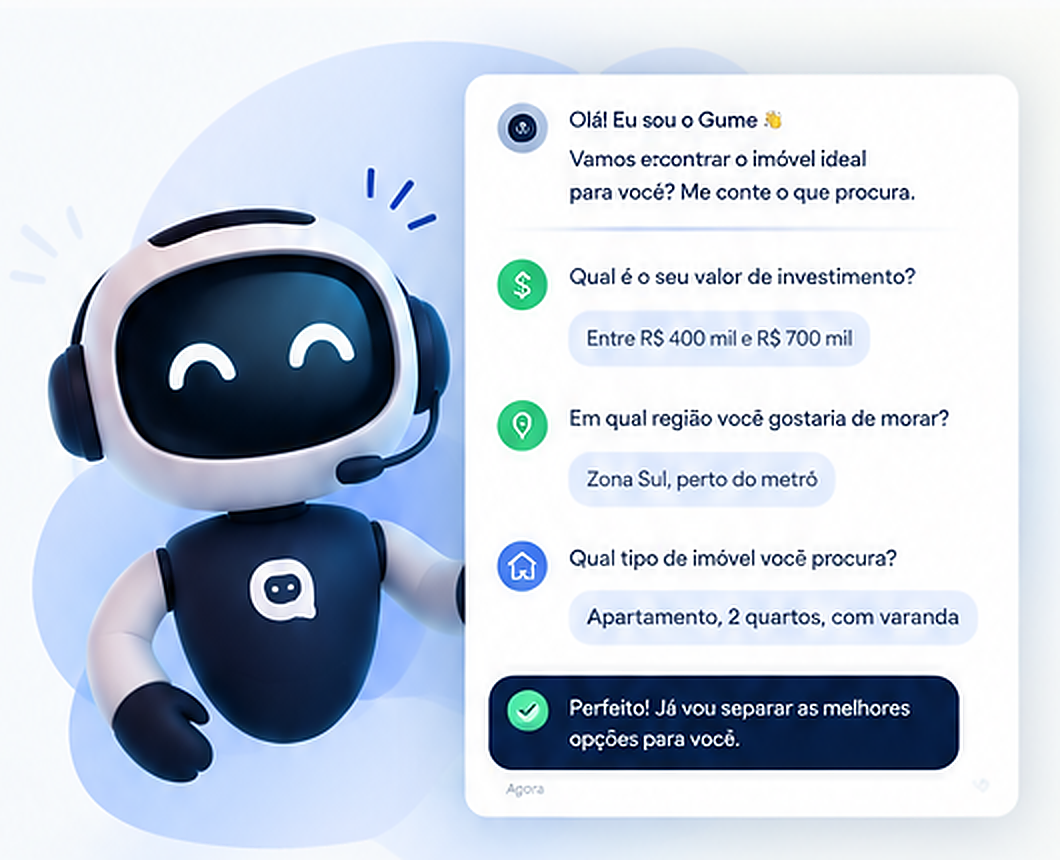 Assistente virtual Gume conduzindo uma conversa de qualificação